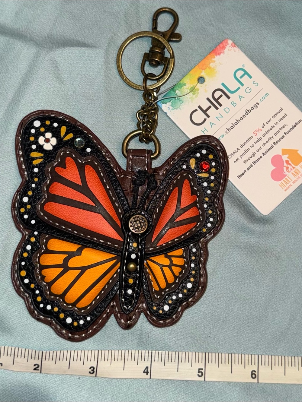 Chala Orange & Brown Butterfly Keychain Bag Charm Coin Pouch NWT
